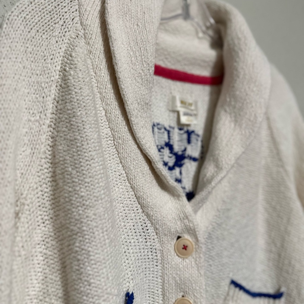 NWOT Maeve Anthropologie Blue/Ivory Lobster Small (Oversized) Cardigan 🦞 - Picture 6 of 7